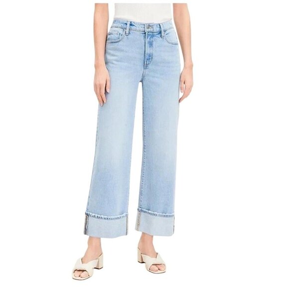 Ann Taylor LOFT 33/16 Flip Cuff High Rise Wide Leg Curvy Jeans Light Wash NWT - Picture 2 of 16